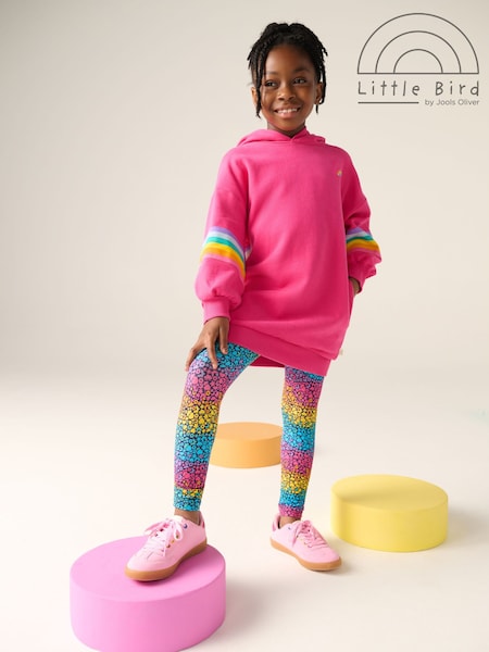 Little Bird by Jools Oliver Pink Pastel Rainbow Stripe Hooded Sweat Dress (F40755) | €40 - €48