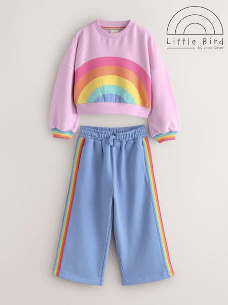 Little Bird by Jools Oliver Pink/Lilac Pastel Rainbow Sweatshirt and Wide Leg Joggers Set (F40757) | €40 - €48