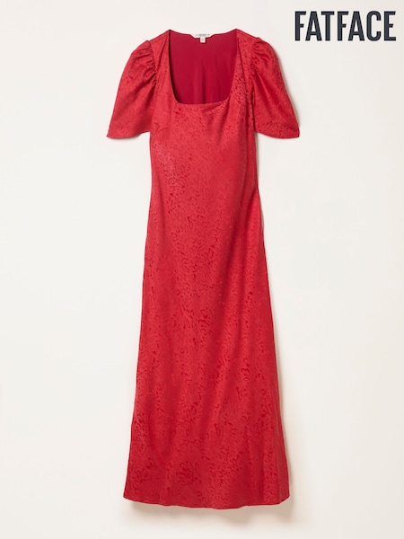 FatFace Luna Red Square Neck Jacquard Midi Dress (F40763) | €117