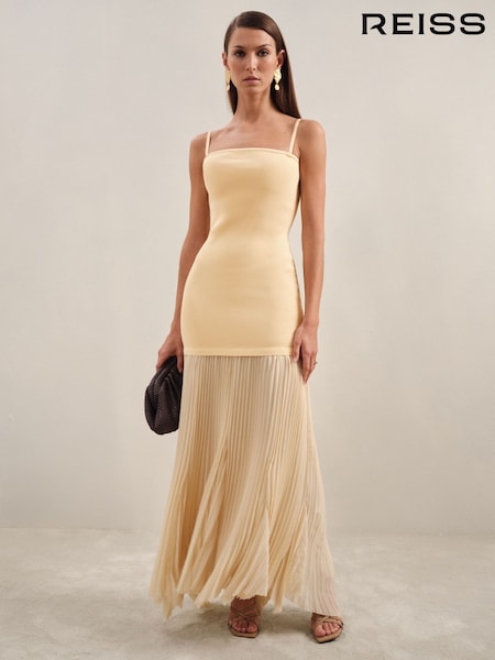 Reiss Milana Pleated Skirt Ribbed Midi Dress (F40776) | €454