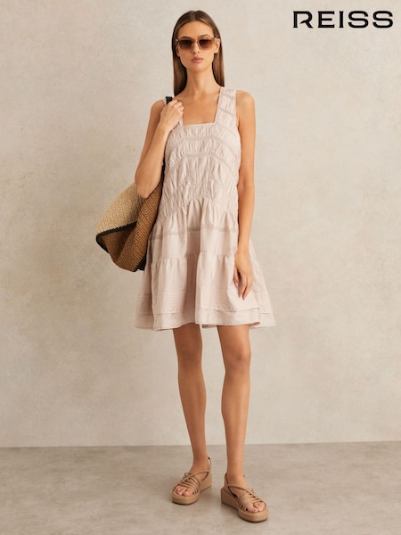 Reiss Felicity Shirred Ruffle Hem Mini Dress (F40777) | ‏1,589‏₪