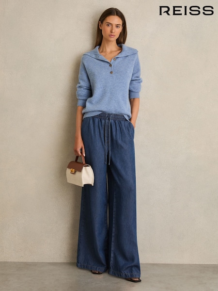 Reiss Mid Blue Parker Wide-Leg Chambray Drawstring Trousers (F40793) | €183