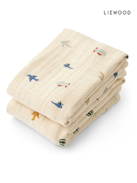 Liewood Blue Lewis 100% Organic Cotton Muslins Cloths 2 Pack (F40914) | €28