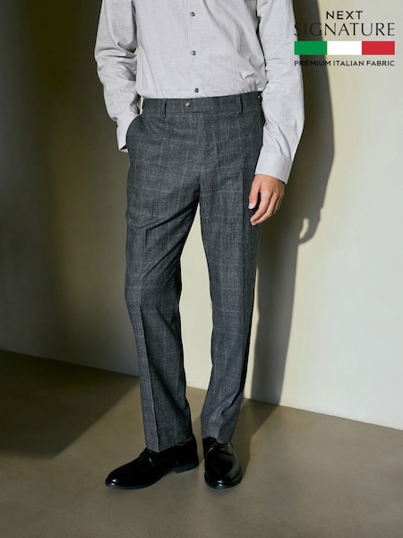 Gris - Regular Fit Signature Reda Italian Wool Fabric Check Suit Trousers (F40944) | 146 €