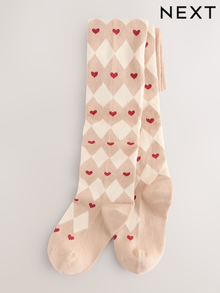 Crema/rojo - Cotton Rich Argyle Heart Print Tights (F40946) | 7 € - 8 €