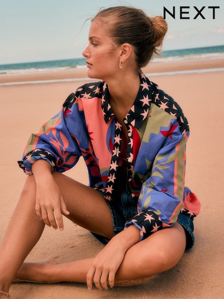 Purple Leopard Abstract Print Relaxed Long Sleeve Cotton Lightweight Shirt (F40978) | €49.50