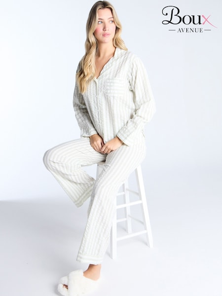 Boux Avenue Pink Seersucker Stripe Long 100% Cotton Pyjamas Set (F41017) | 247 QAR