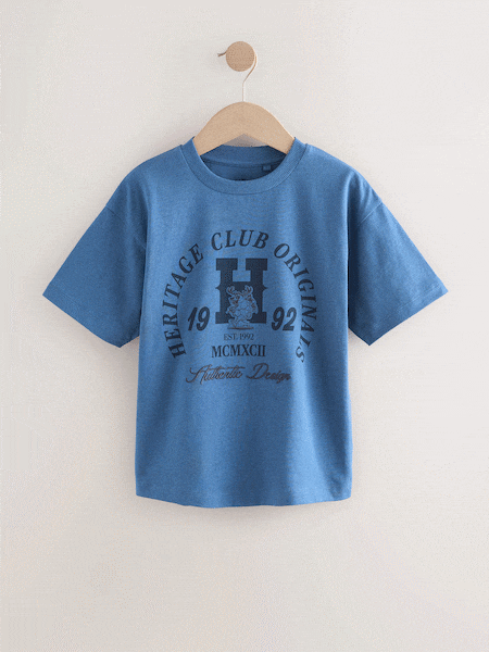 Blue Marl Relaxed Fit Short Sleeve Graphic Print T-Shirt (3-16yrs) (F41146) | AED36 - AED51