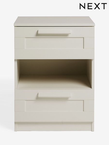 White Flynn Paint Effect 2 Drawer Wide Bedside Table (F41153) | €185