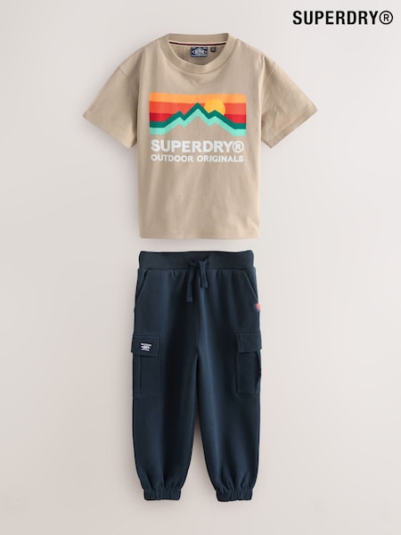 Superdry Tan Navy T-Shirt and Joggers Set (F41187) | AZN 45 - AZN 50