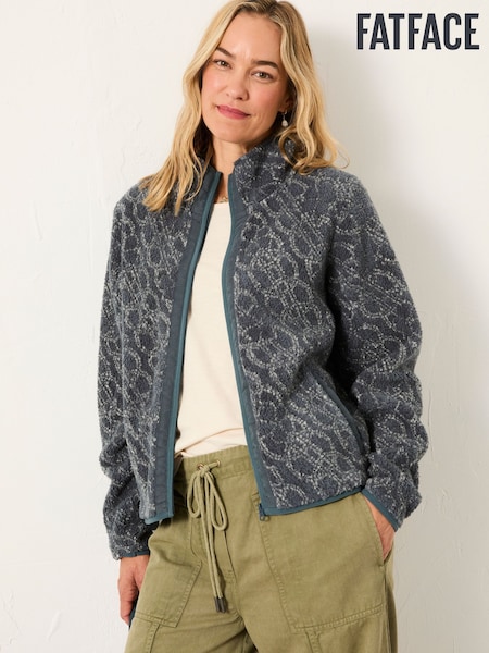 FatFace Blue Texture Floral Zip Through Fleece (F41338) | AED361
