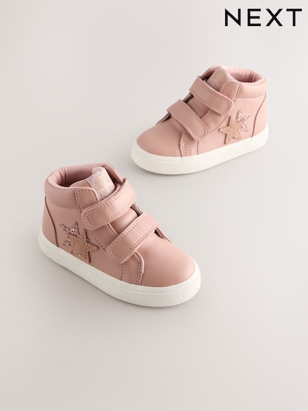 Pink Wide Fit (G) Touch Fasten High Top Trainers (F41341) | AED112 - AED122