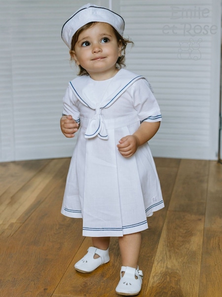 Emile Et Rose Linen style sailor 100% Cotton White Dress (F41432) | €83