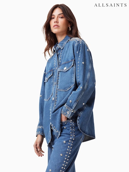 AllSaints Blue Alba Stud 100% Cotton Shirt (F41499) | €290