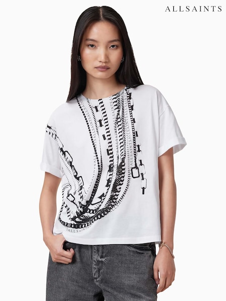 AllSaints White Metallo Briar 100% Organic Cotton T-Shirt (F41524) | €69