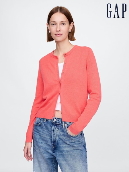 Gap Coral Pink CashSoft Lightweight Crew Neck Cardigan (F41636) | €23