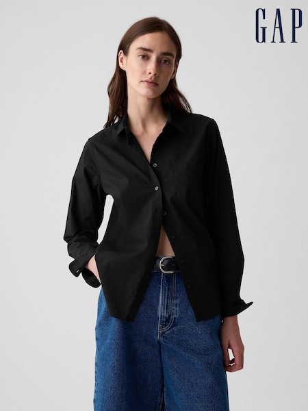 Negru - Cămașă Gap din poplin cu mânecă lungă din bumbac (F41659) | 261 LEI