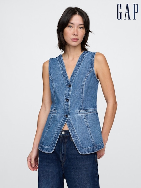Gap Blue Cotton Longline Denim Waistcoat (F41678) | €72