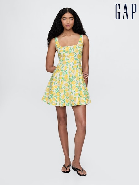 Желто-лимонный - Gap Heavyweight Square Neck Linen-Blend Mini Dress (F41696) | €99