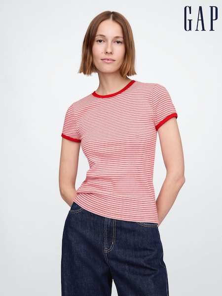 Rot - Gap – modernes, Gap Kurzarm geripptes, gestreiftes Cropped T-Shirt aus Baumwoll-Modal (F41702) | 38 €