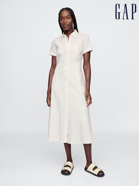 Gap White Heavyweight Linen-Blend Midi Shirt Dress (F41704) | €98