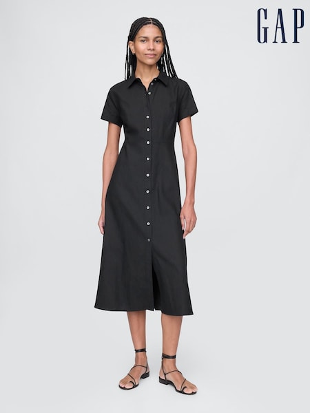 Черный - Gap Heavyweight Linen-Blend Midi Shirt Dress (F41708) | €112