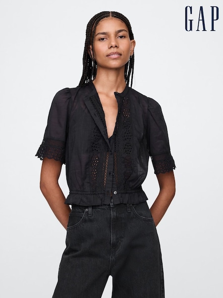 Musta - Gap Cotton Lace-Trim Puhvihiha Paidat (F41710) | €71