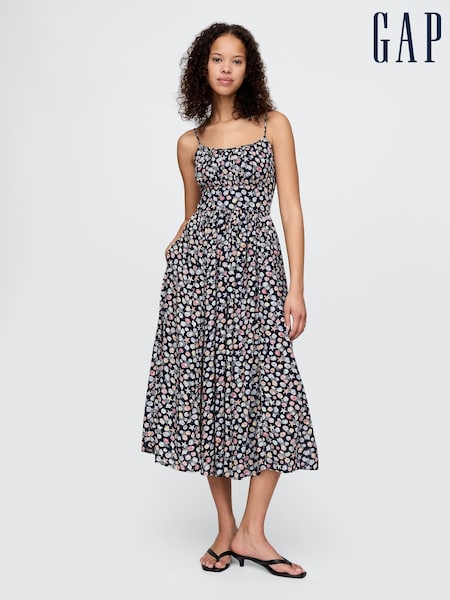 Gap Black Sea Shell Print Tie-Strap Cami Midi Dress (F41719) | €122