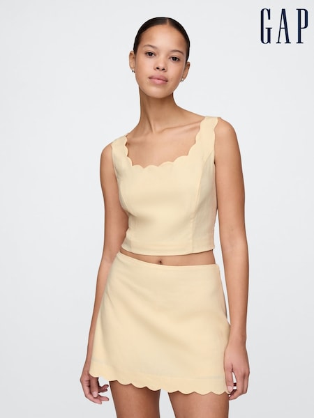 Gap Butter Yellow Heavyweight Linen-Blend Scalloped Cropped Top (F41728) | €57