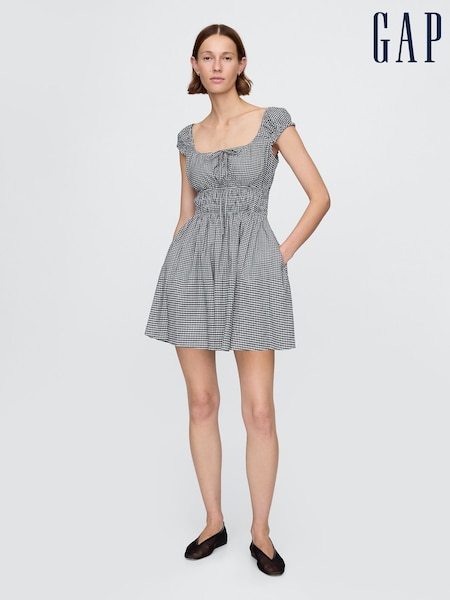 Gap Black & White Gingham 100% Cotton Tie-Front Smocked Waist Mini Dress (F41733) | €59