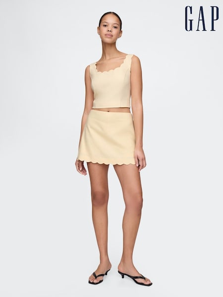 Gap Butter Yellow Heavyweight Linen-Blend Scalloped Mini Skirt (F41739) | €66