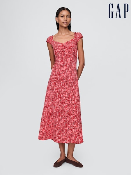 Gap Red Sweetheart Neck Floral Midi Dress (F41742) | €98