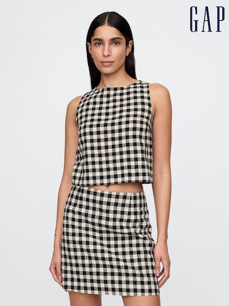 Musta & Off White Gingham - Gap Heavyweight Pellava-Blend Shell Vest (F41749) | €55