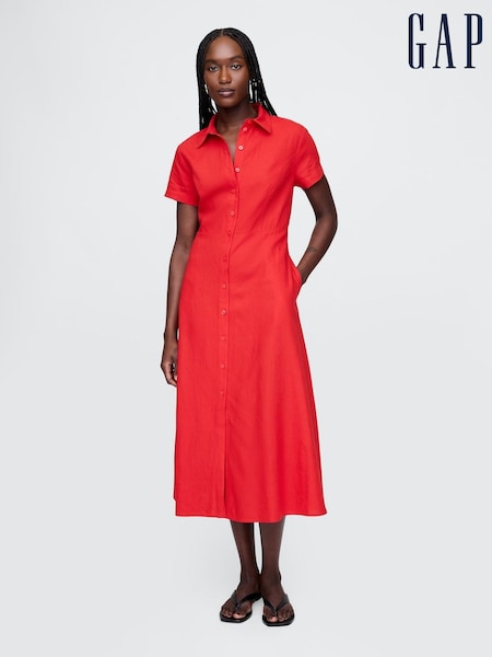 Gap Red Heavyweight Linen-Blend Midi Shirt Dress (F41750) | €98