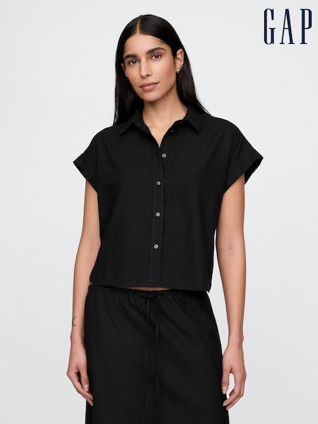 Gap Black Linen-Blend Cropped Shirt (F41754) | kr571