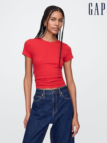 Gap Red Modern Cotton-Modal Short Sleeve Ribbed Cropped T-Shirt (F41755) | €18.50