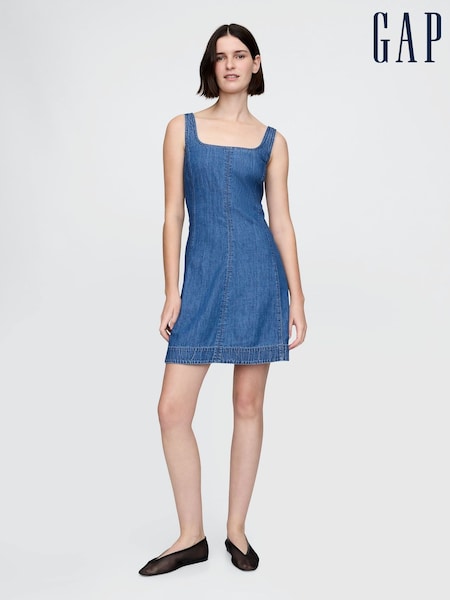 Gap Blue 100% Cotton Square Neck Denim Mini Summer Dress (F41761) | €93