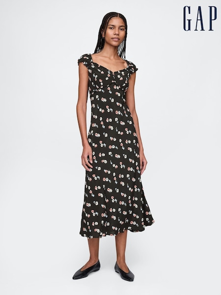 Gap Black Sweetheart Neck Floral Midi Dress (F41765) | €98