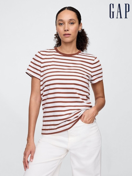 Gap Brown Stripe Crew Neck Favourite Cotton Short Sleeve T-Shirt (F41786) | €15.50