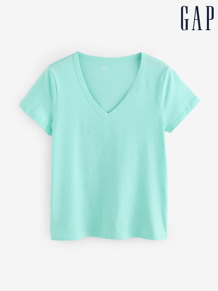 Gap Turqouis Blue V-Neck Favourite Cotton Short Sleeve T-Shirt (F41794) | € 14
