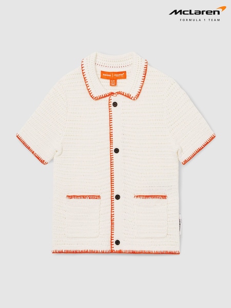 Reiss Off White/Orange Azealia McLaren F1 Team Crochet Shirt (F41812) | kr962