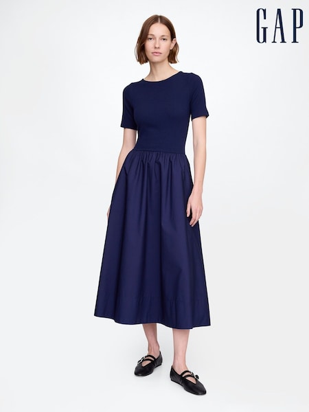 Темно-синий - Gap Modern Cotton-Modal Ribbed Midi Dress (F41815) | €86