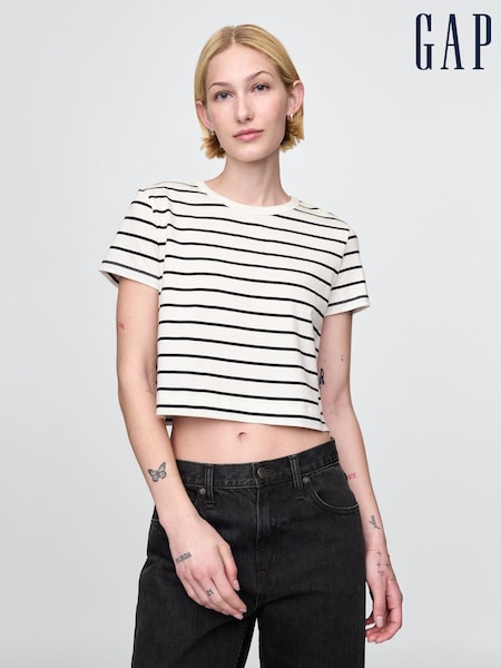 Blanco y negro - Gap Cotton VintageSoft Cropped Striped T-Shirt (F41831) | 25 €