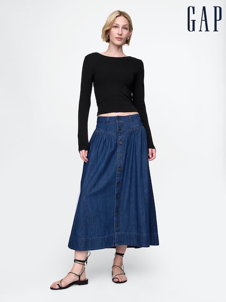 Gap Blue Denim Western Yoke Midi Skirt (F41835) | €84
