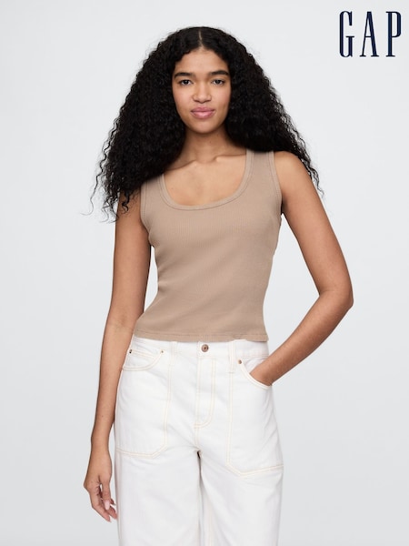Gap Brown Ribbed Knit Cotton Stretch Scoop Vest (F42005) | €23