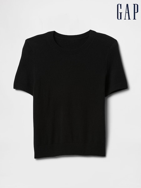 Musta - Gap CashSoft Lyhyt hiha Pyöreä kaula-aukko Knit Top (F42012) | €39