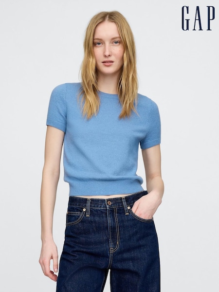 Sininen - Gap CashSoft Lyhyt hiha Pyöreä kaula-aukko Knit Top (F42013) | €39