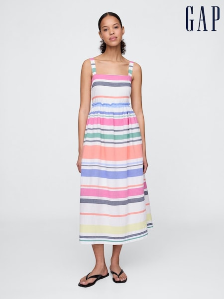 Gap White Rainbow Striped Cotton Midi Dress (F42022) | €110