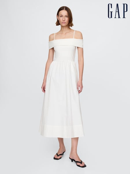 Белый - Gap Off-Shoulder Bardot Midi Dress (F42023) | €106