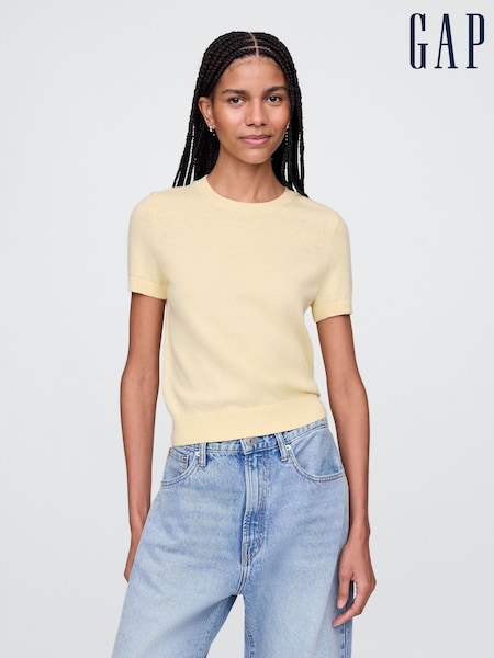 Gap Butter Yellow CashSoft Short Sleeve Crew Neck Knit Top (F42031) | €29